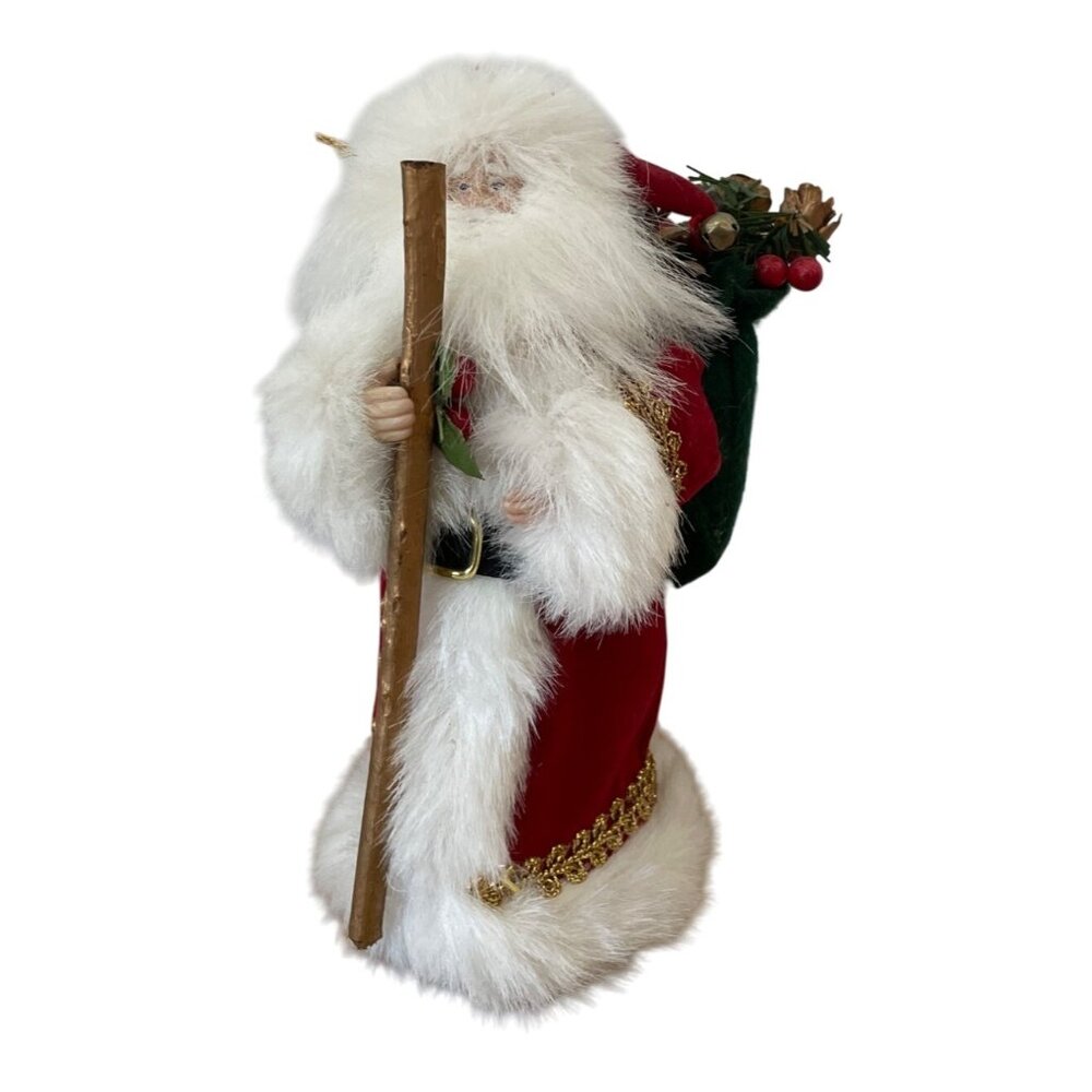 Vintage Silvestri Santa Claus Figure Tree Topper w Walking Stick & Sack Of Gifts